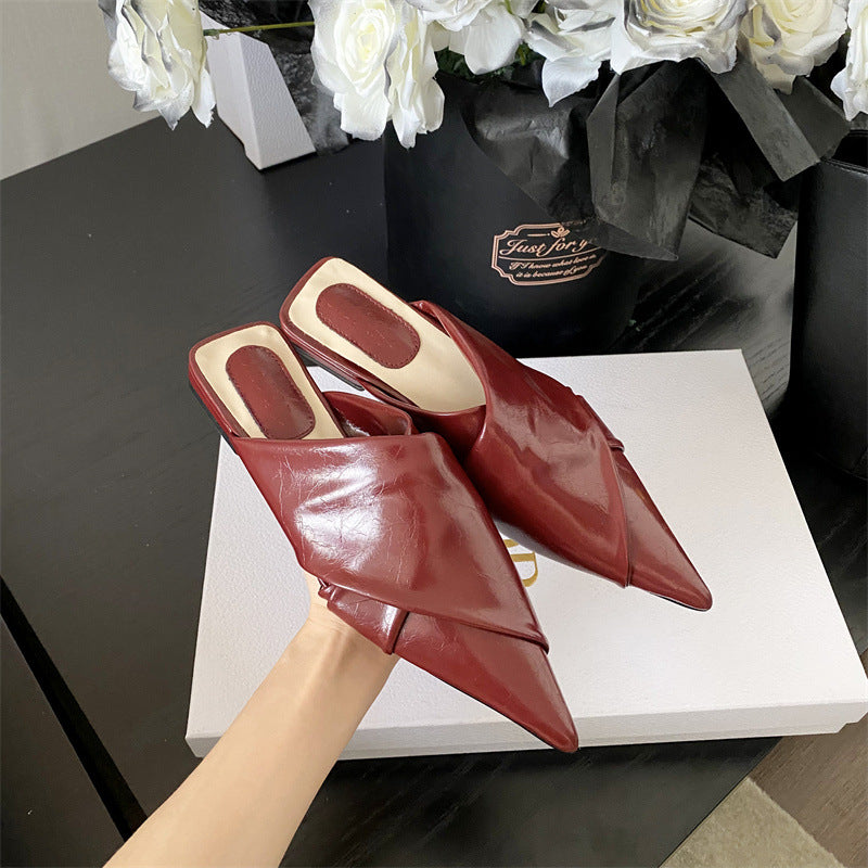 Fashion Korean Style Pointed-toe Flat Heel Casual Cross Back Empty Slippers Toe Cap