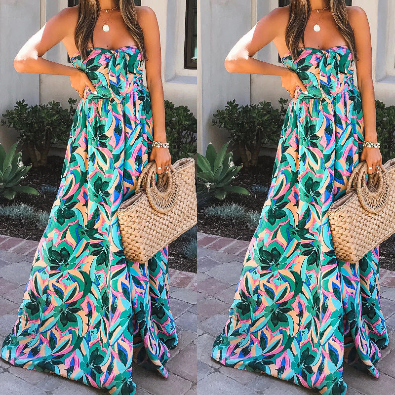 Women's Elegant Print High Waist Wrap Jumpsuit