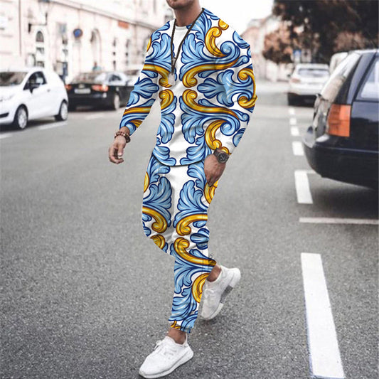 Men's Fashion Simple Print Sweatshirt Pants Set