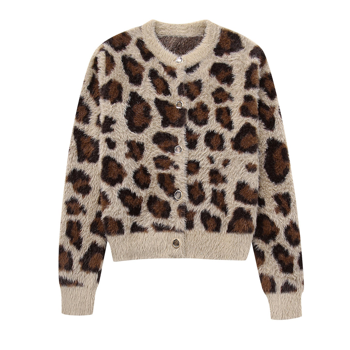 Leisure Animal Pattern Jacquard Artificial Fur Effect Knitted Coat