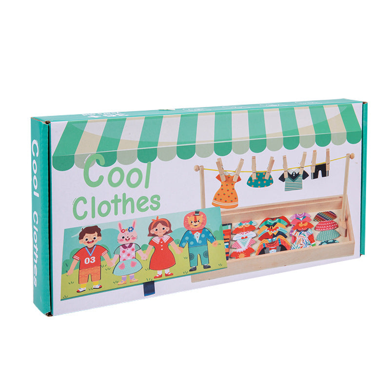 Wooden Early Education Characters Drying Clothes And Dressing Up Jigsaw Puzzle Game