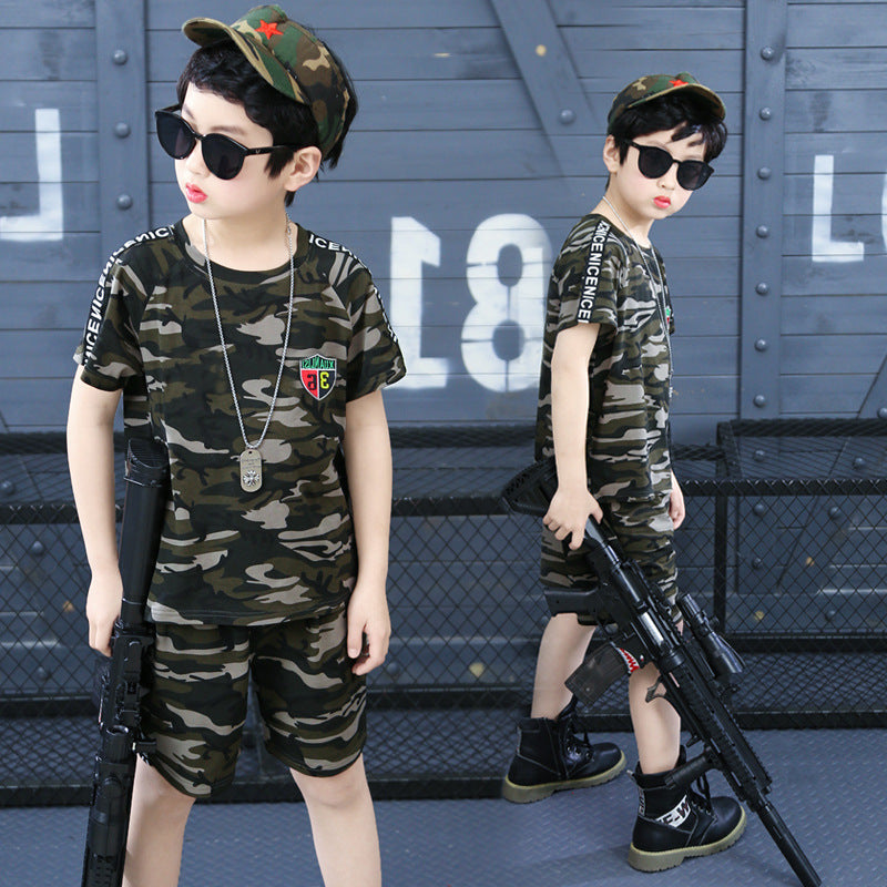 Boys summer short sleeve camouflage clothing