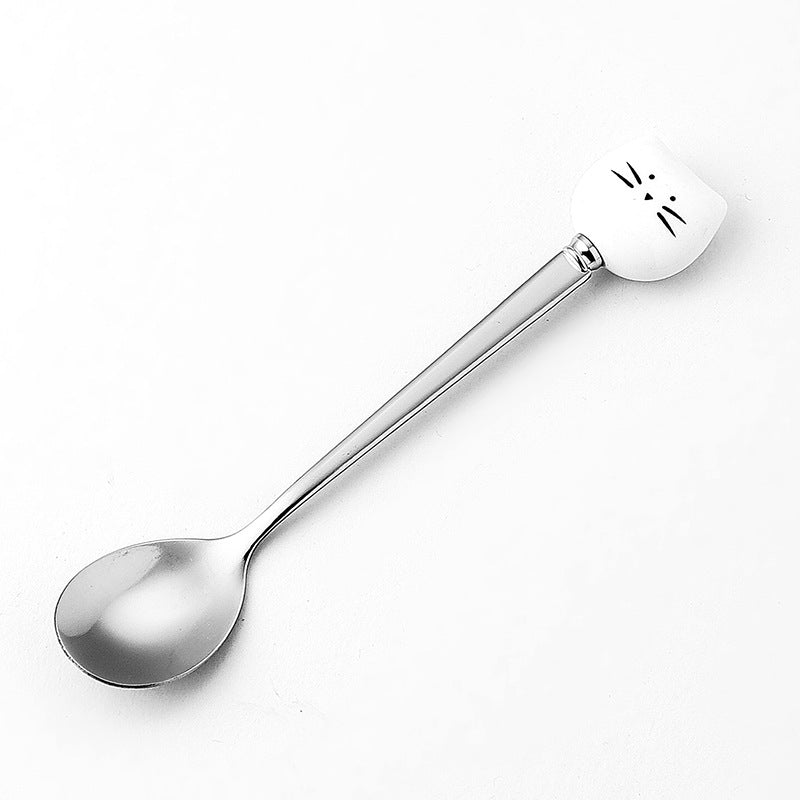 Creative Stainless Steel Spoon Ceramic Handle Stainless Steel Fruit Fork Ice Cream Spoon Simple Soup Spoon Coffee Spoon