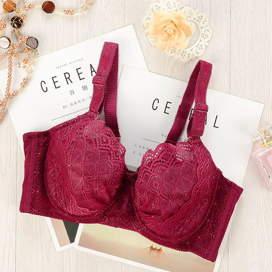 Back Button Thin Cotton Cup Lace Flower Edge Support Gathering Bra