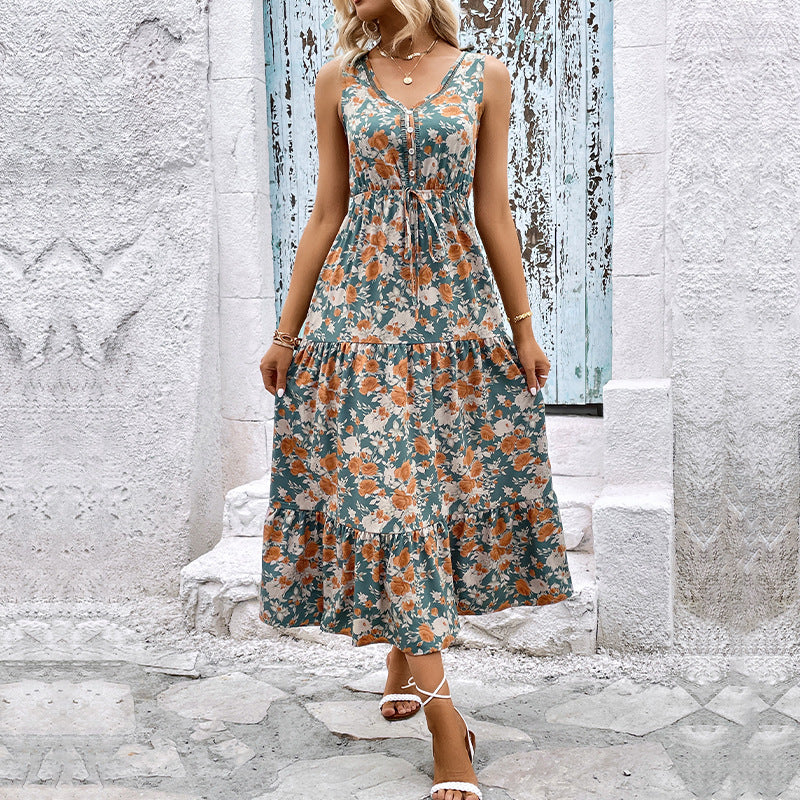 Women's Sleeveless Stitching Printing Dress