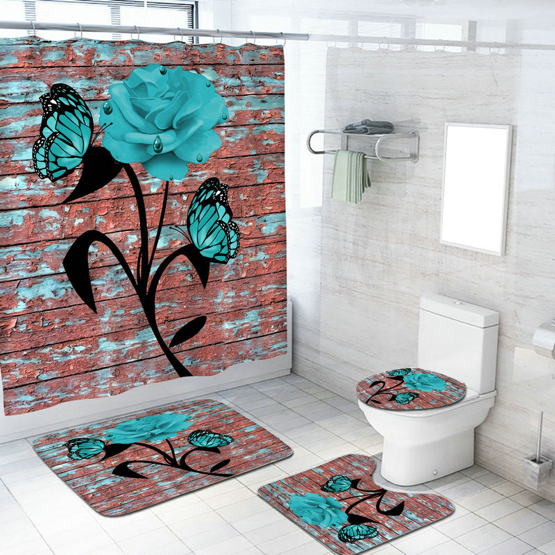 Waterproof Polyester Bathroom Shower Curtain Set