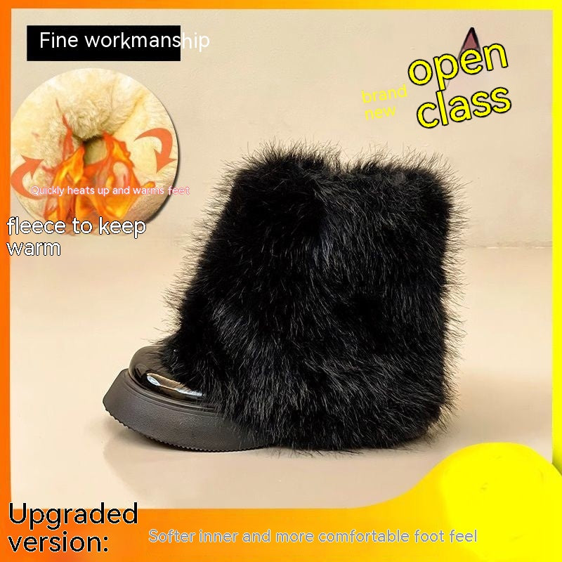 Snow Boots Winter Fleece-lined Thermal Furry Shoes