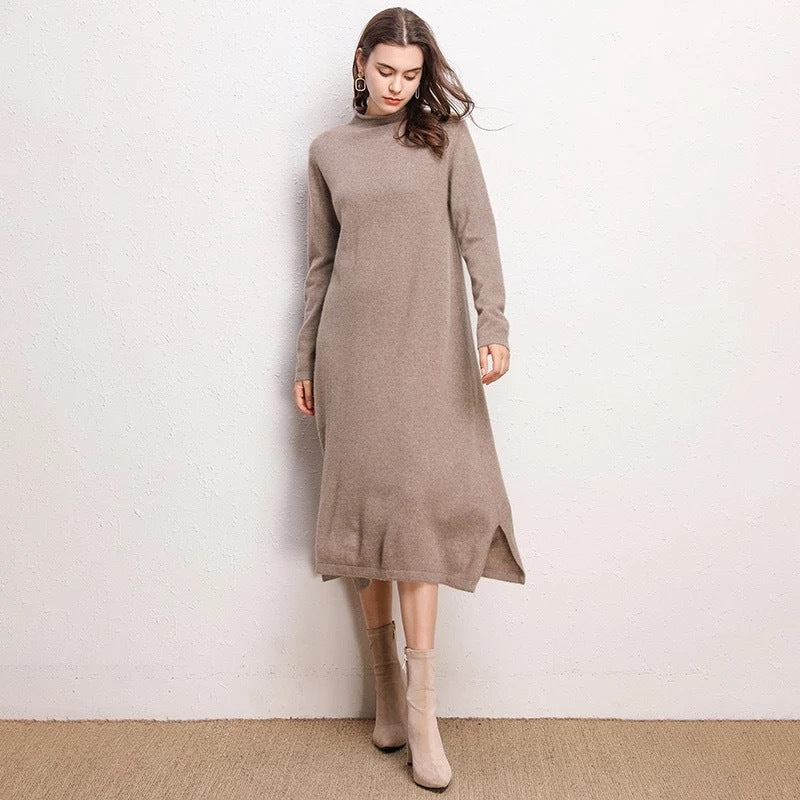 New Dress Ladies Pure Color Knitted Dress