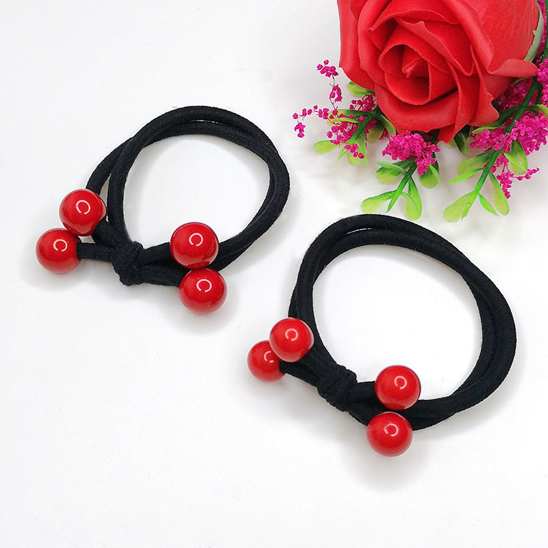 Red Beads Head Rope Two In One Hair Ring