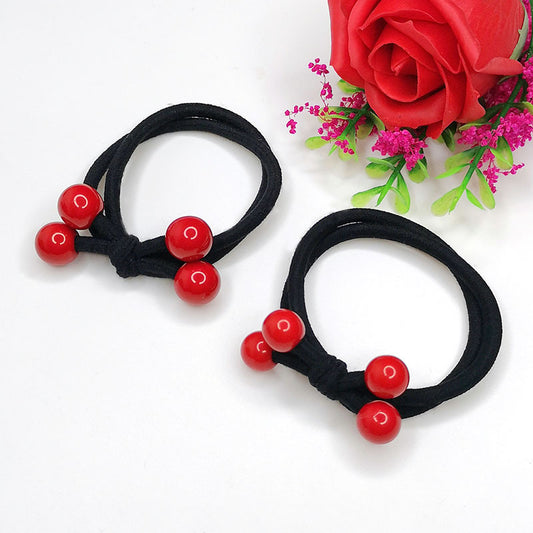 Red Beads Head Rope Two In One Hair Ring