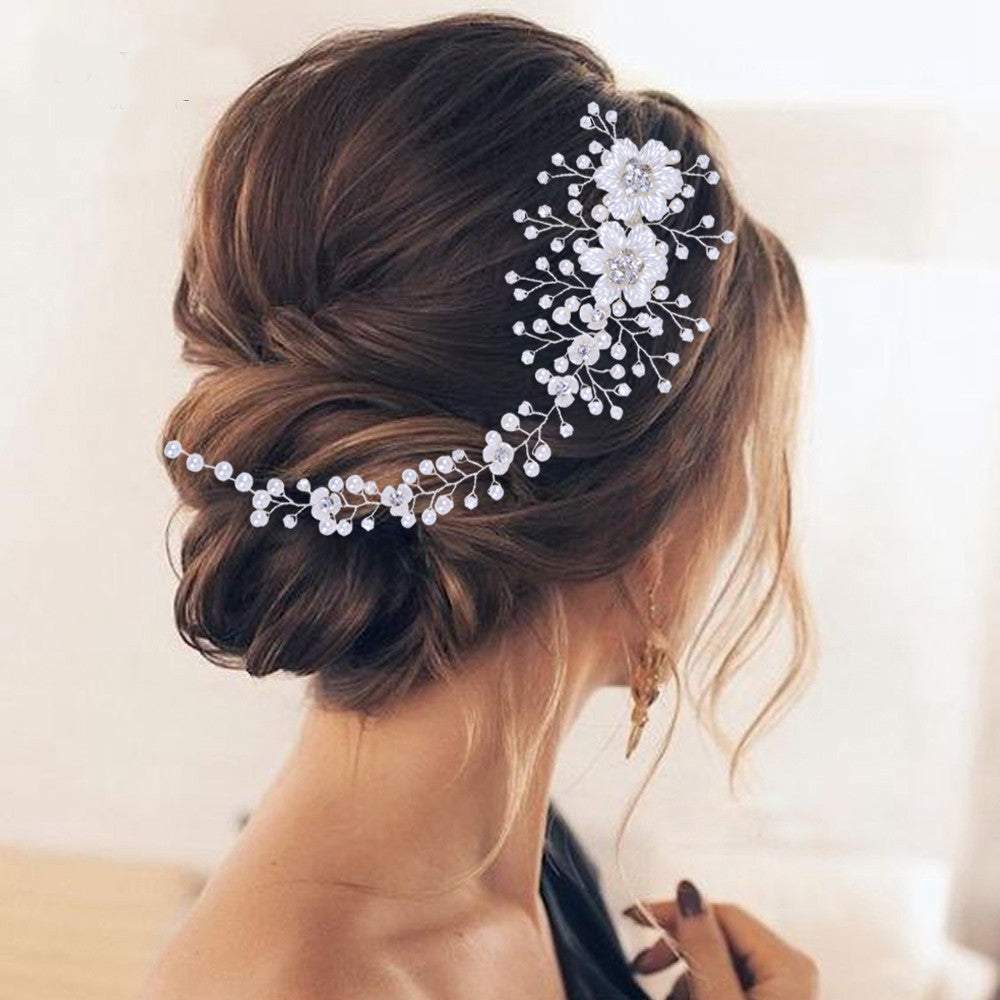 Handmade Hair Accessories With Flower Shaped Crystal Pearl Twist Beads