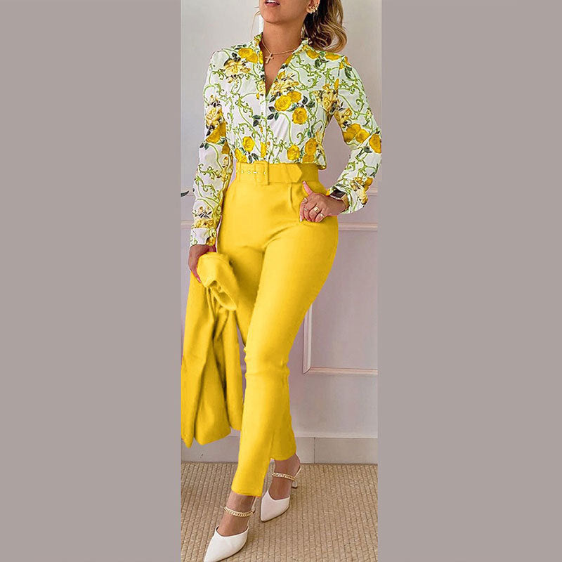 Women's Clothing New Elegant Printed Trousers Long Sleeve Fashion Casual Set