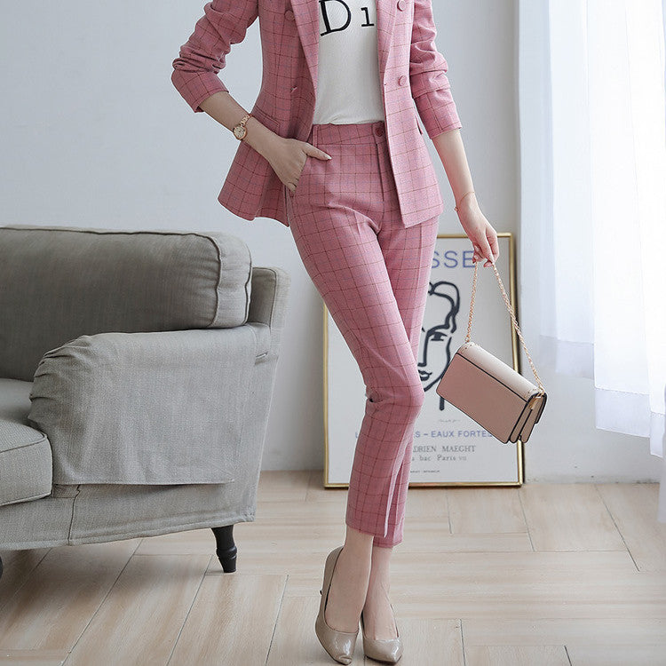 Women's Plaid Suit Jacket Slim Temperament Professional Suit