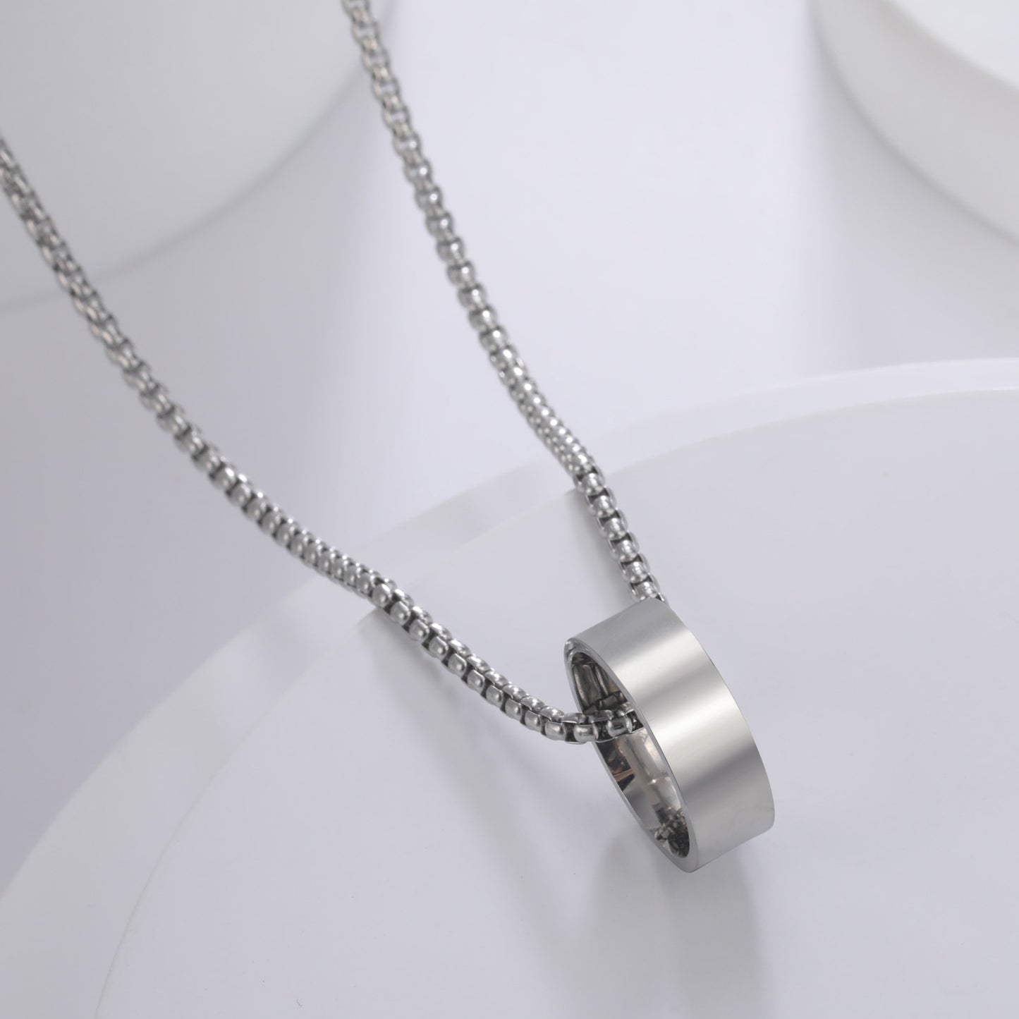 Titanium Steel Gold Plating Cutting Width Ring Pendant Necklace