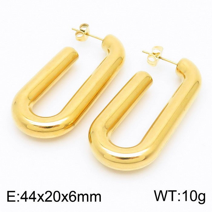 Titanium Steel U-shaped Glossy Ear Clip Plated 18K Hollow Earrings