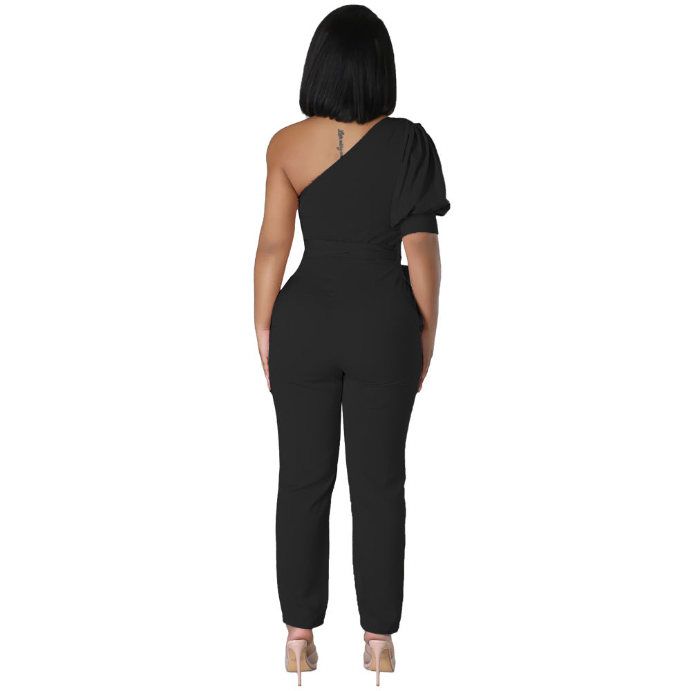 Fashion One Shoulder High Waist Slim Tapered Women's Jumpsuit