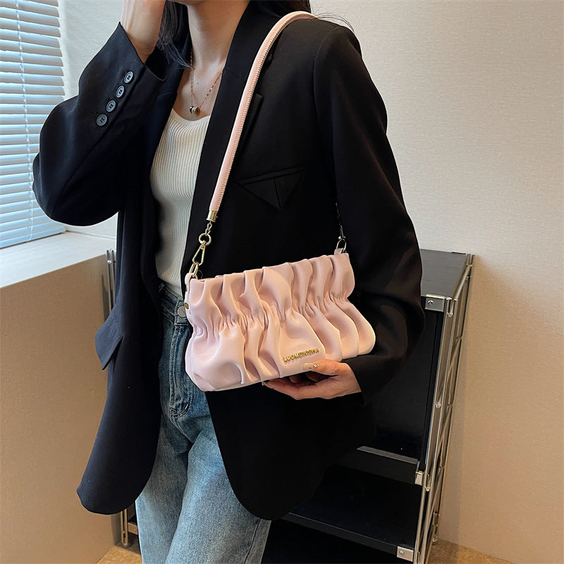 Women's New Stylish Good Texture Shoulder Messenger Bag Pleated Underarm