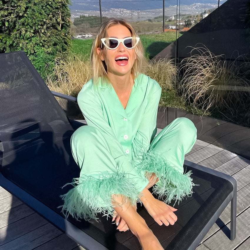 Fashion Casual Set Green Women's Clothing Thin Two-piece Suit