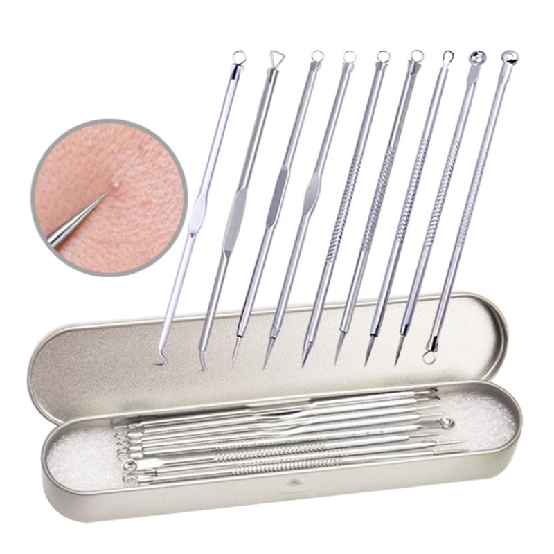 9pcs Stainless Steel Acne Needle Cell Clamp Double-headed Acne Acne Needle