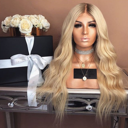 Chemical fiber long roll light golden hair wig