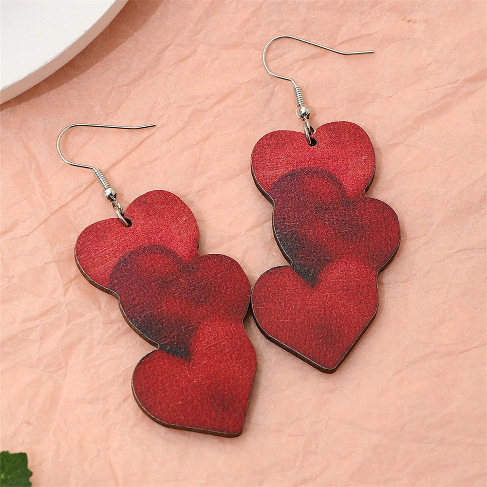 Decorative Heart Letter Shape Valentine's Day Series Wood Stud Earrings