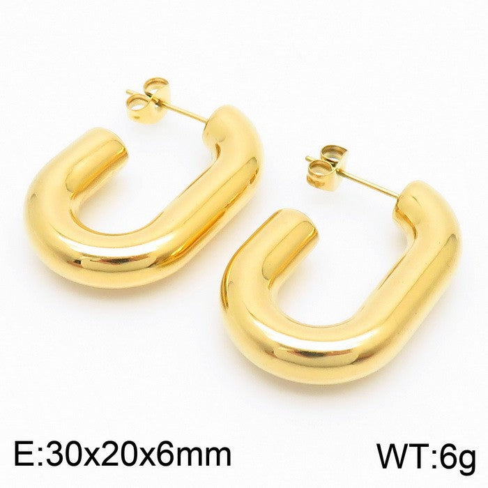 Titanium Steel U-shaped Glossy Ear Clip Plated 18K Hollow Earrings