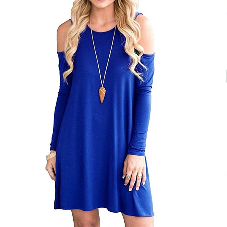 Solid Color Off-the-shoulder Long Sleeve Dress