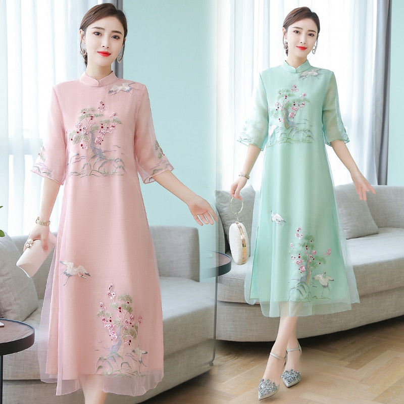 Cheongsam Dress Improved Hanfu Ethnic Embroidery Dress