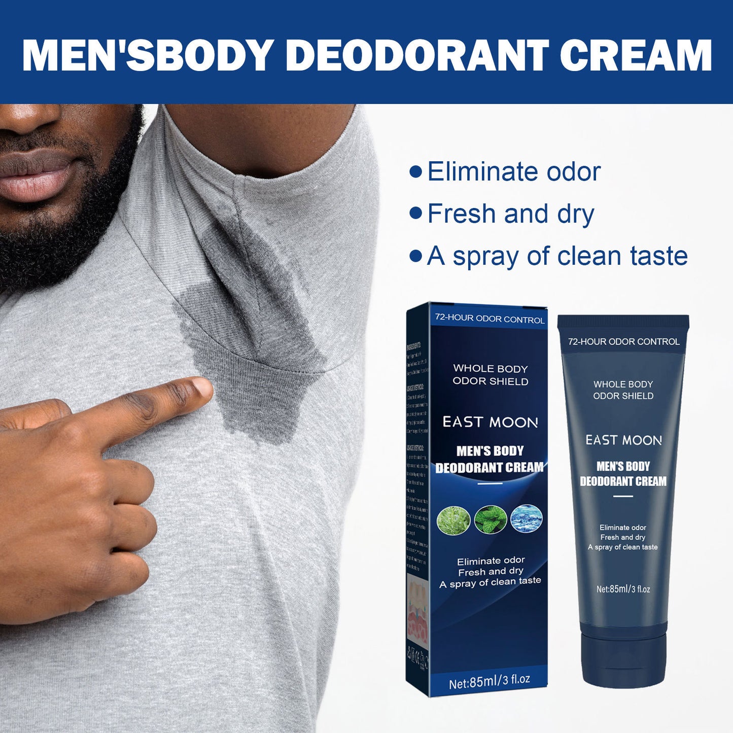 Men's Whole Body Deodorant Cream Gently Removes Body Odor