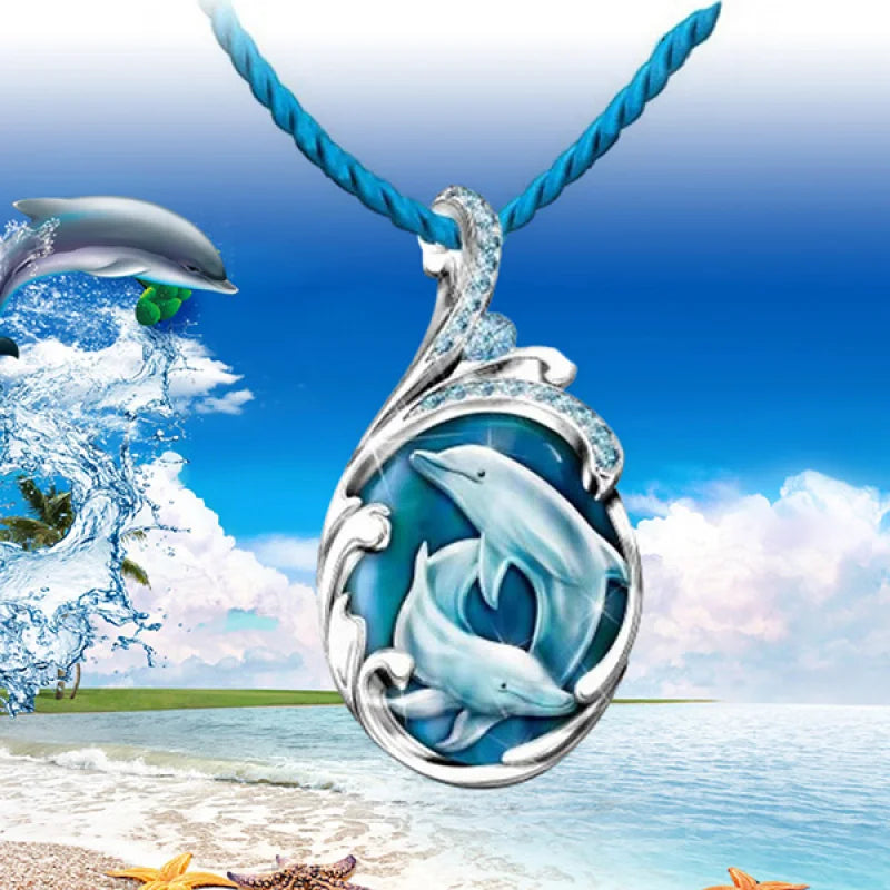 Fashion Elegant Blue Dolphin Pendant Necklace Summer Personality Women Animal Necklace Mother's Day Fashion Jewelry Gifts