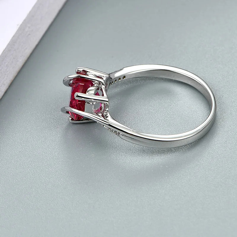 Heart Shape Ruby 925 Sterling Silver Ring 2.5 Carats Women Love Ring for Party Wedding and Engagement Romantic Gift