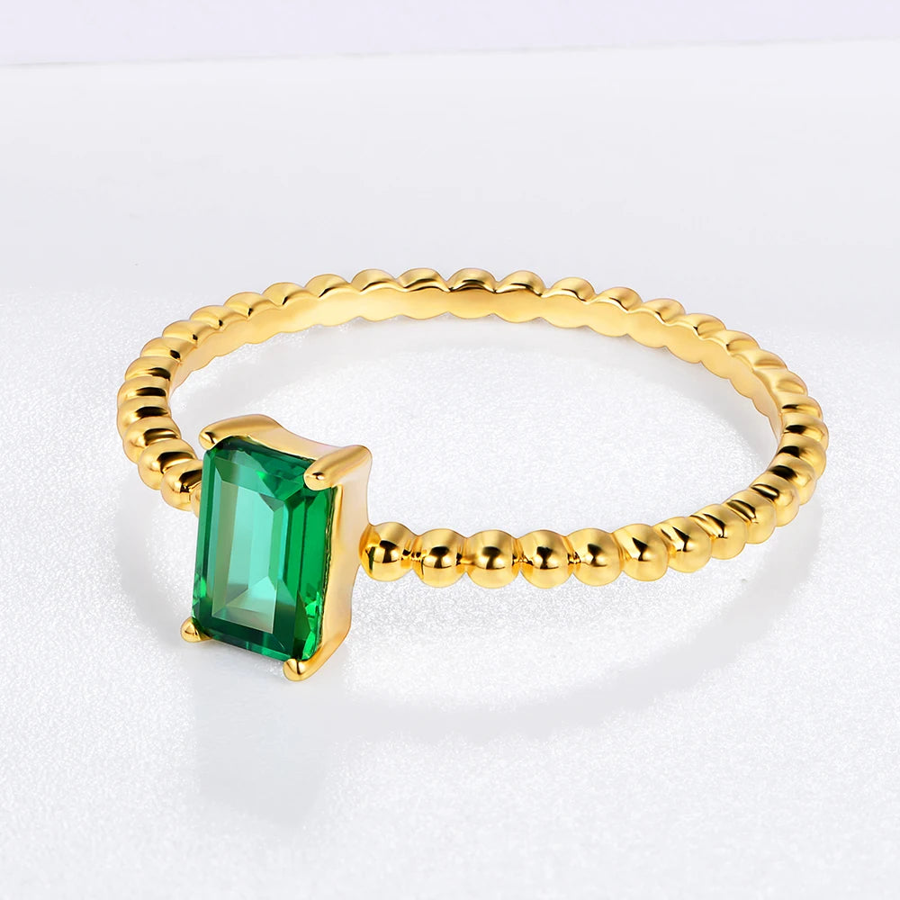 New Arrival Solid 925 Sterling Silver Rings for Women 6x4MM Emerald Gemstone Party 18K Yellow Gold Plated Fine Jewelry Ring