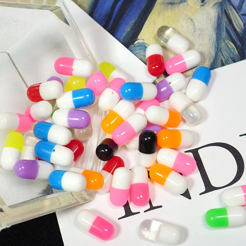 20 BULK Mix-Color Rainbow Pill Charms Fake Pill Bar Miniature Capsule Pendant for Bracelet Necklace Earring Component Supply OL2