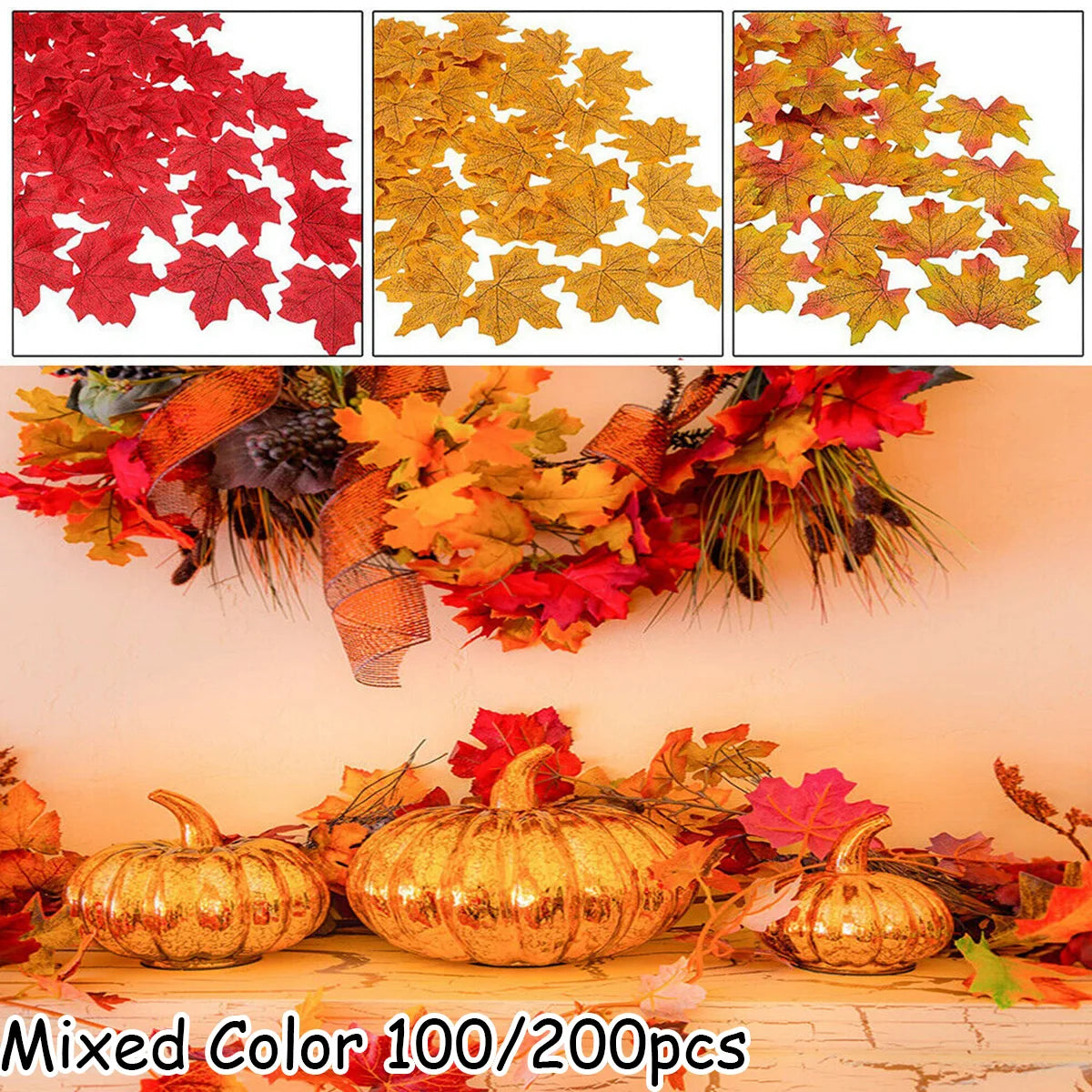 100/200Pcs Autumn Maple Leaf Fall Fake Silk Leaves Craft Wedding Party Decoration Scrapbooking Mixed Fall Fake Flower