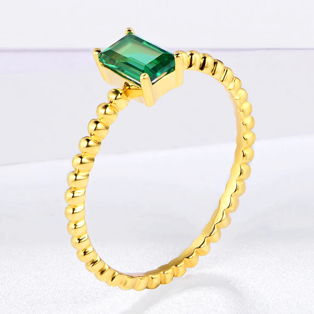 New Arrival Solid 925 Sterling Silver Rings for Women 6x4MM Emerald Gemstone Party 18K Yellow Gold Plated Fine Jewelry Ring