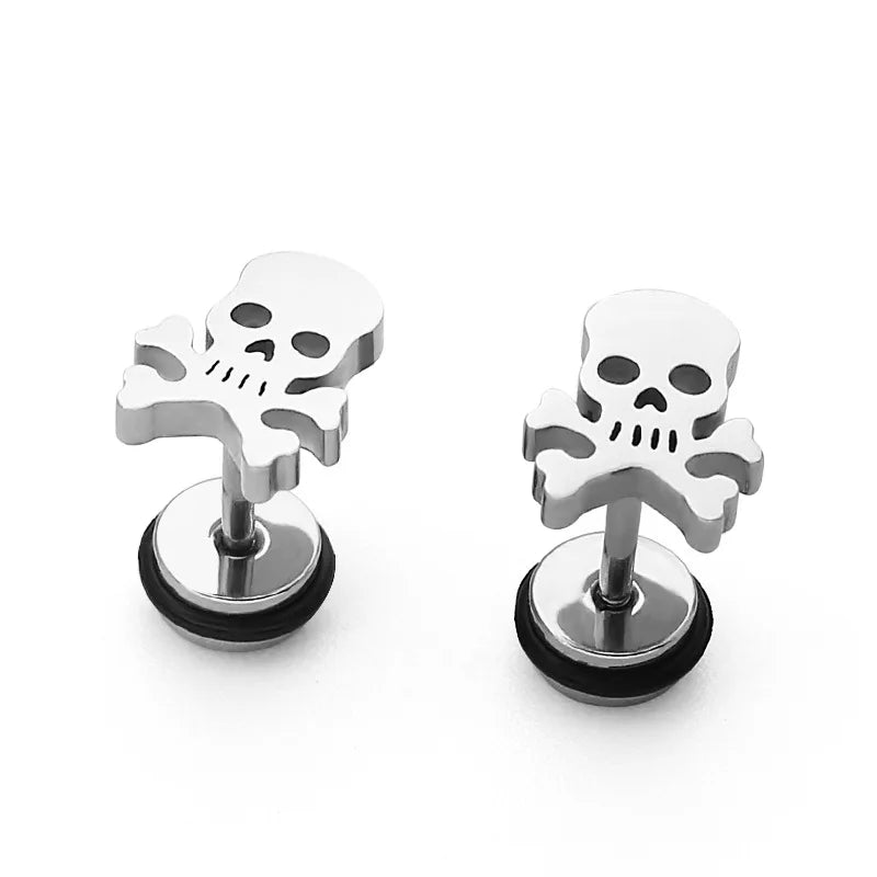 1 Piece Fashion Skull Stud Earrings Punk Rock Style For Women Men High Quality Stainless Steel Hiphop Ear Jewelry Gifts