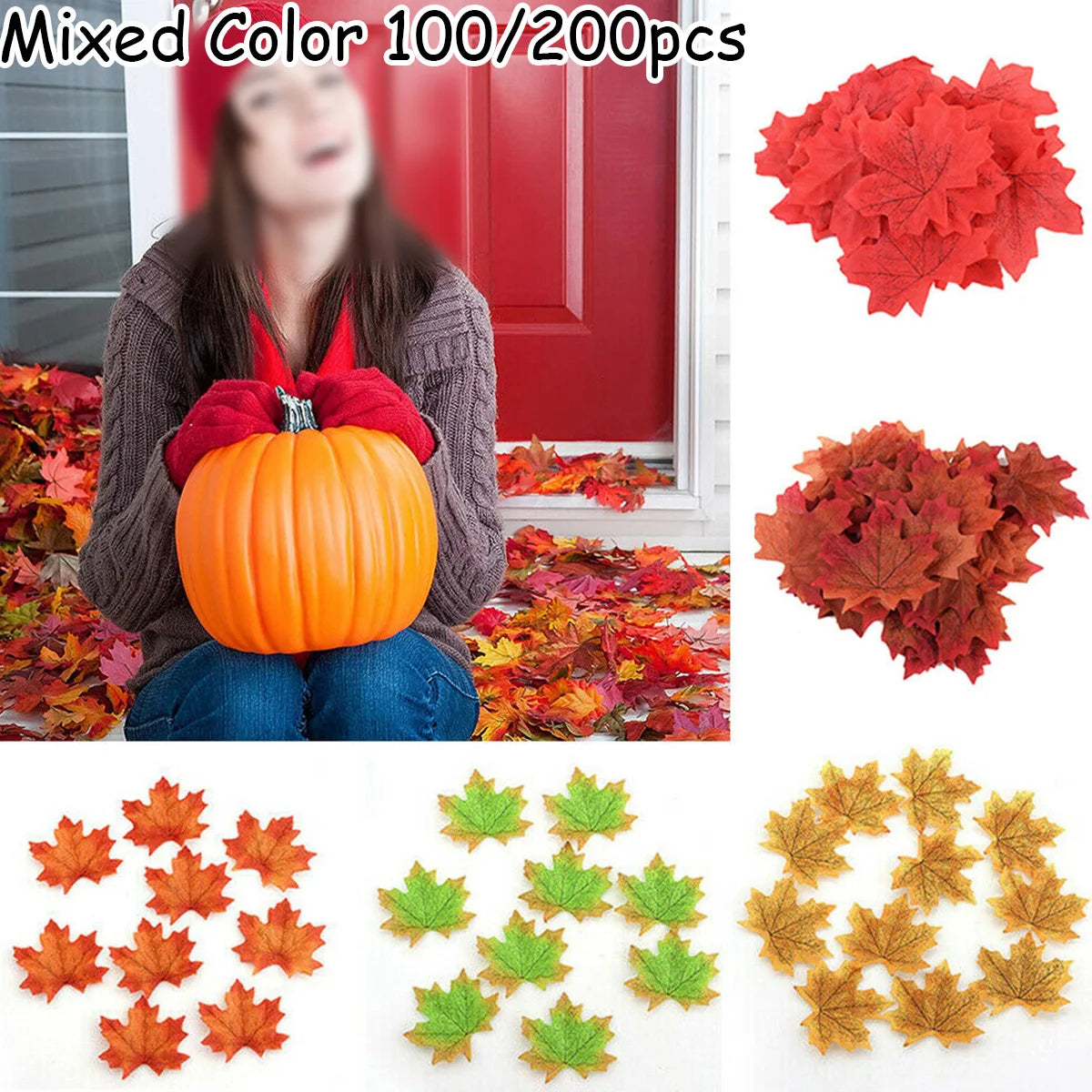 100/200Pcs Autumn Maple Leaf Fall Fake Silk Leaves Craft Wedding Party Decoration Scrapbooking Mixed Fall Fake Flower