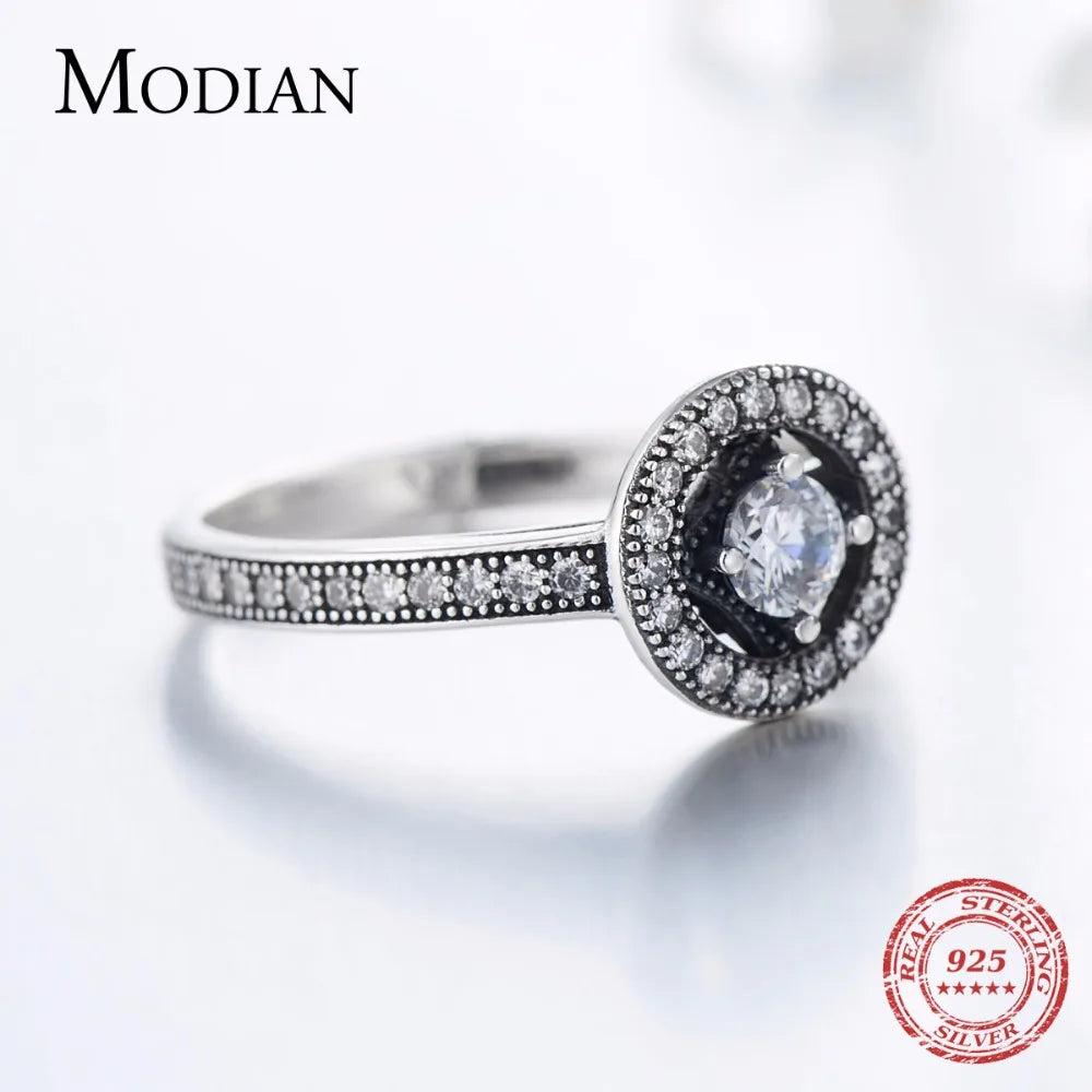 Modian Vintage Clear Cubic Zirconia Rings Classic Design 100% Authentic 925 Sterling Silver Ring For Women Fashion Jewelry