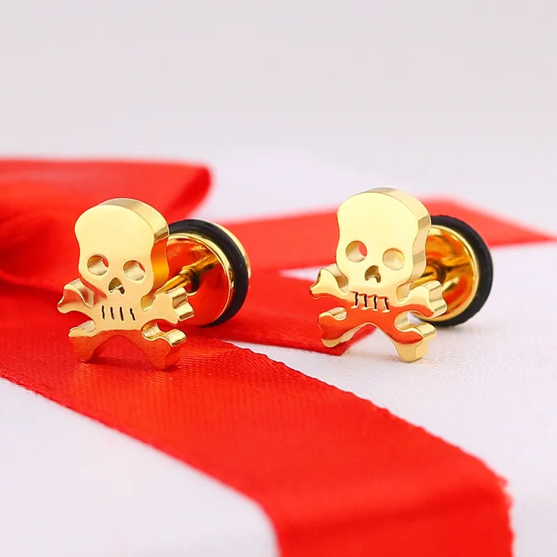 1 Piece Fashion Skull Stud Earrings Punk Rock Style For Women Men High Quality Stainless Steel Hiphop Ear Jewelry Gifts