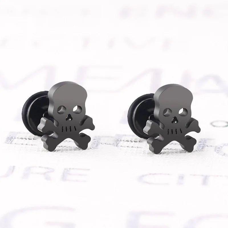 1 Piece Fashion Skull Stud Earrings Punk Rock Style For Women Men High Quality Stainless Steel Hiphop Ear Jewelry Gifts