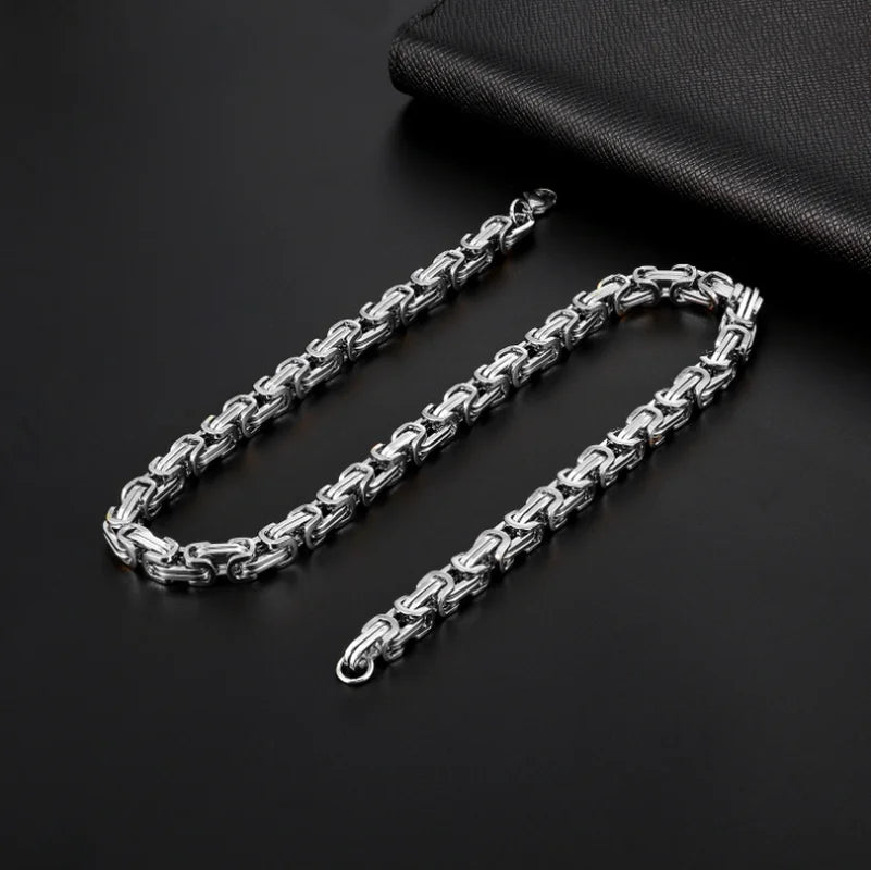 Men\\'s Fashion Stainless Steel Necklace and Bracelet Set Heavy Metal Emperor Chain Rock Punk Jewelry