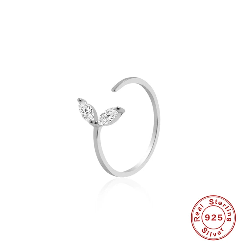 ROXI Simple Flower Leaf Star Zircon Crystals Open Women Rings for Women Plant 925 Sterling Silver Finger Ring Bague Jewelry