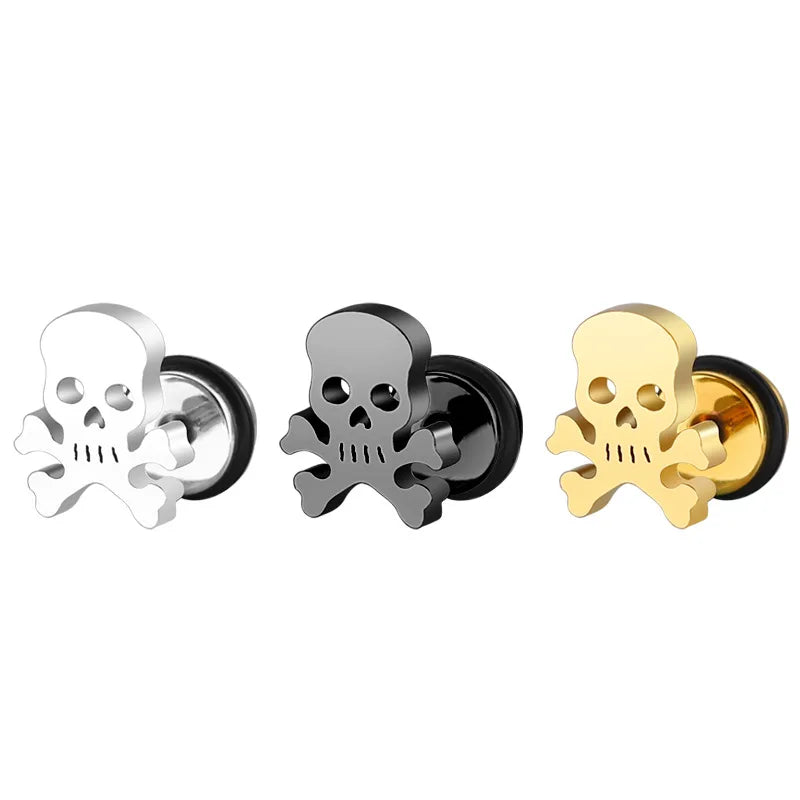 1 Piece Fashion Skull Stud Earrings Punk Rock Style For Women Men High Quality Stainless Steel Hiphop Ear Jewelry Gifts