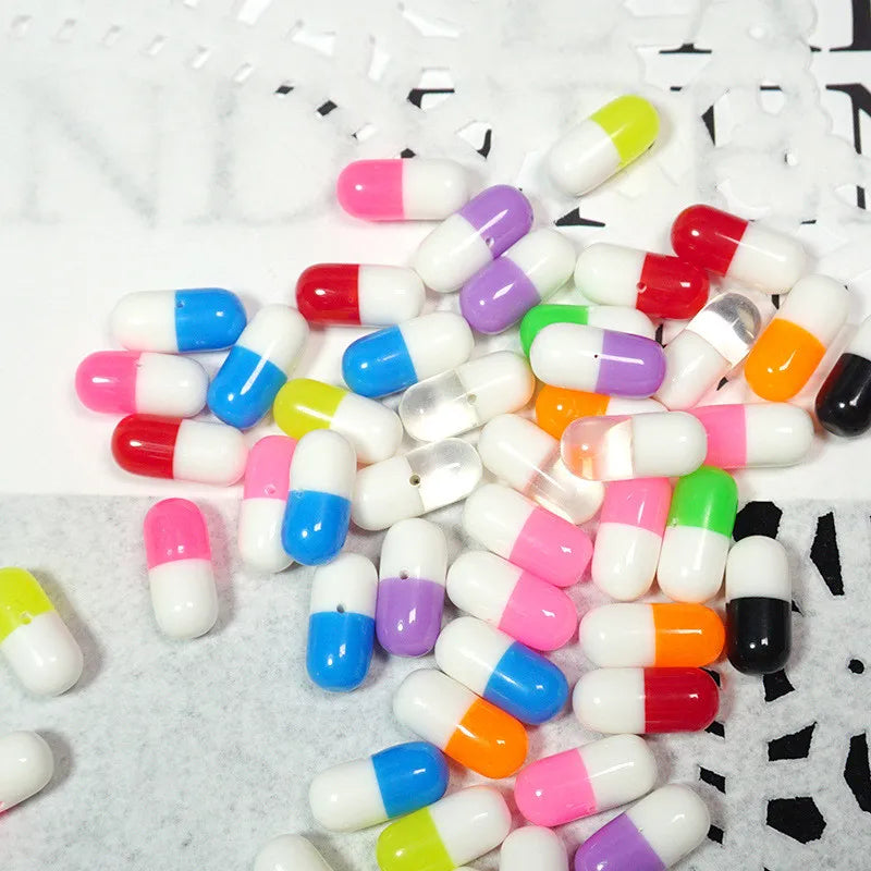 20 BULK Mix-Color Rainbow Pill Charms Fake Pill Bar Miniature Capsule Pendant for Bracelet Necklace Earring Component Supply OL2