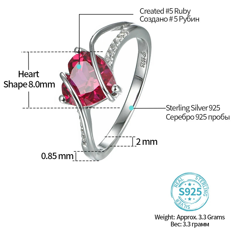 Heart Shape Ruby 925 Sterling Silver Ring 2.5 Carats Women Love Ring for Party Wedding and Engagement Romantic Gift