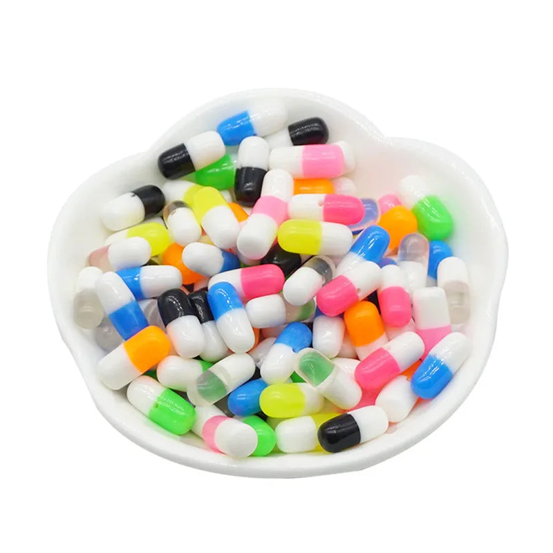 20 BULK Mix-Color Rainbow Pill Charms Fake Pill Bar Miniature Capsule Pendant for Bracelet Necklace Earring Component Supply OL2