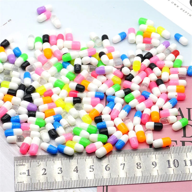 20 BULK Mix-Color Rainbow Pill Charms Fake Pill Bar Miniature Capsule Pendant for Bracelet Necklace Earring Component Supply OL2