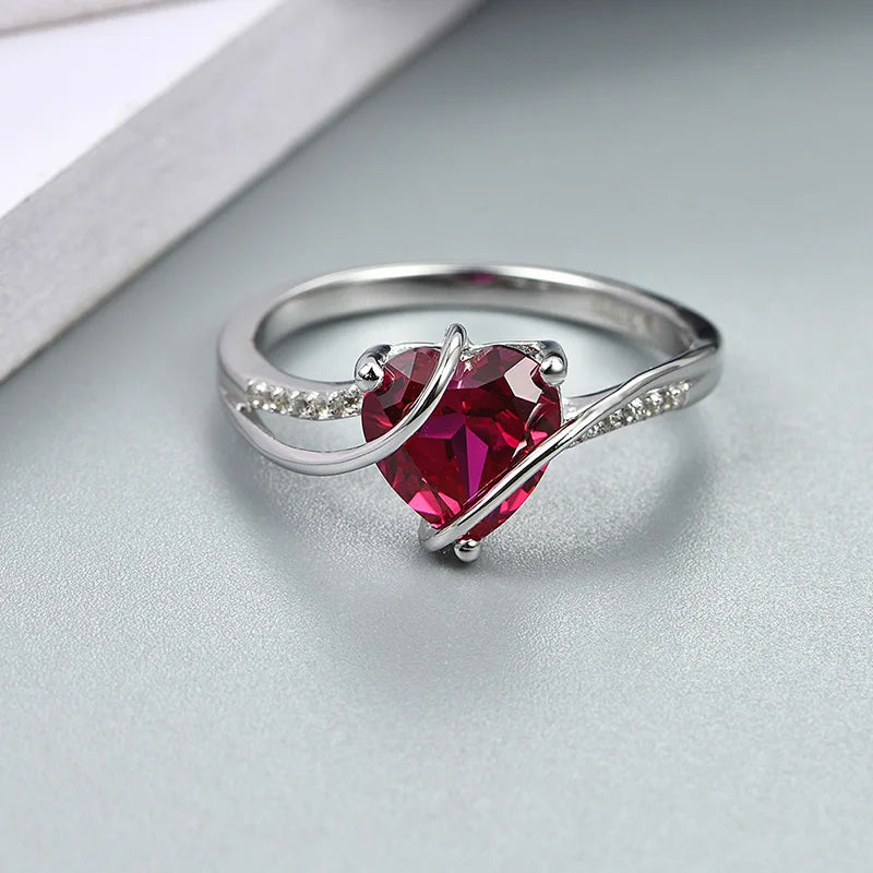 Heart Shape Ruby 925 Sterling Silver Ring 2.5 Carats Women Love Ring for Party Wedding and Engagement Romantic Gift