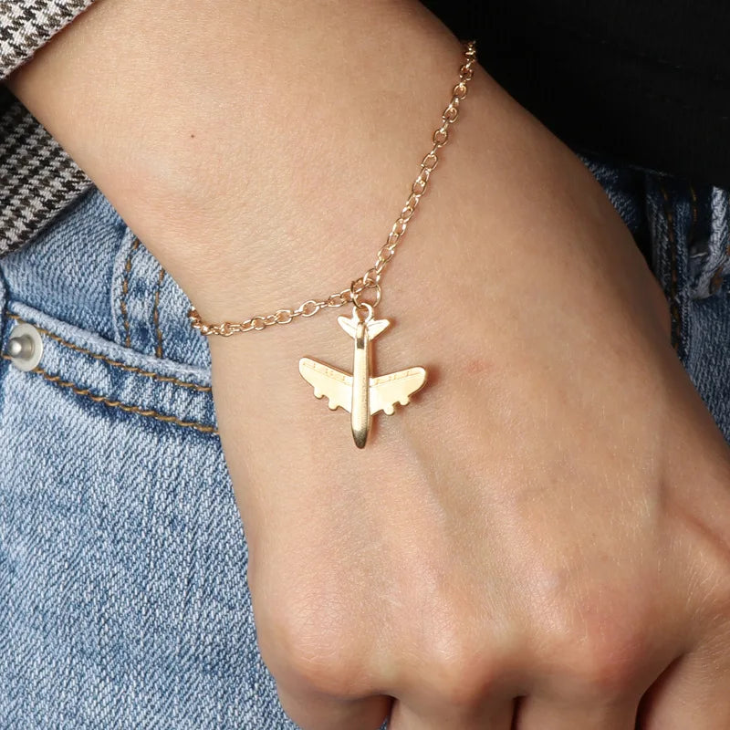 MiFaViPa Airplane Adjustable Charm Bracelets for Women Jewelry Link Chain Gold Plated Alloy Aircraft Plane Bracelet Trinket