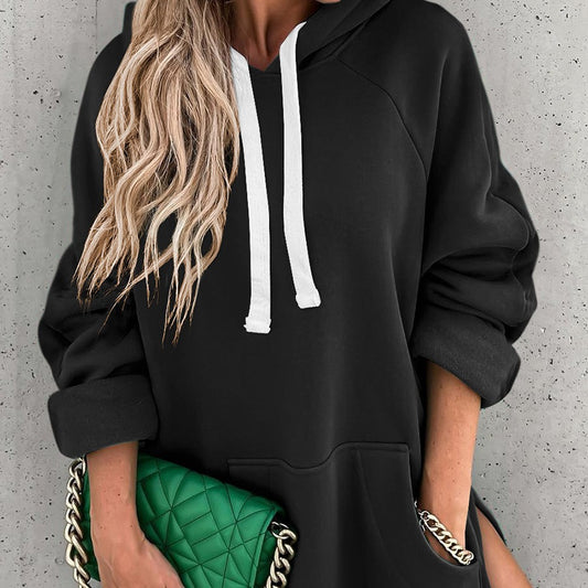 Solid Color Hooded Sweater Mid-length Women